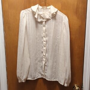 Elegant Cream Blouse with Ruffled Collar